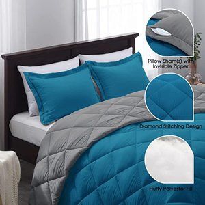 New Queen or  King Size Comforter Set -  Reversible Down Alternative